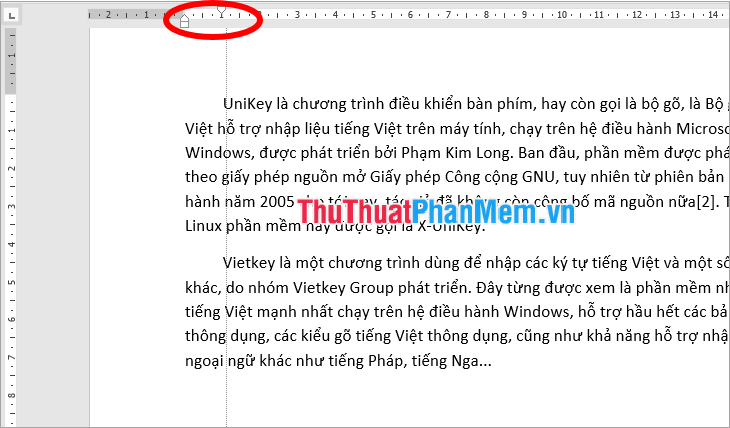 Đặt chuột vào vị trí muốn thụt lề đầu dòng