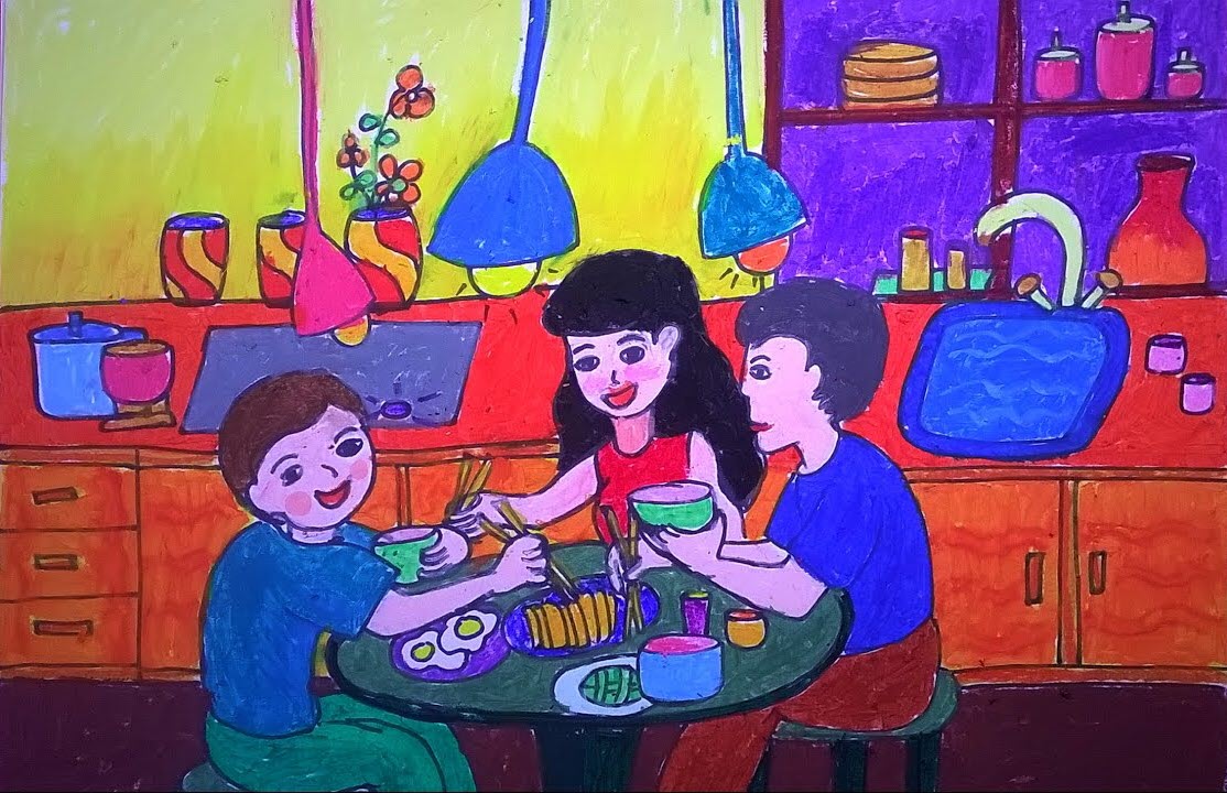 Bức tranh vẽ bữa cơm gia đình