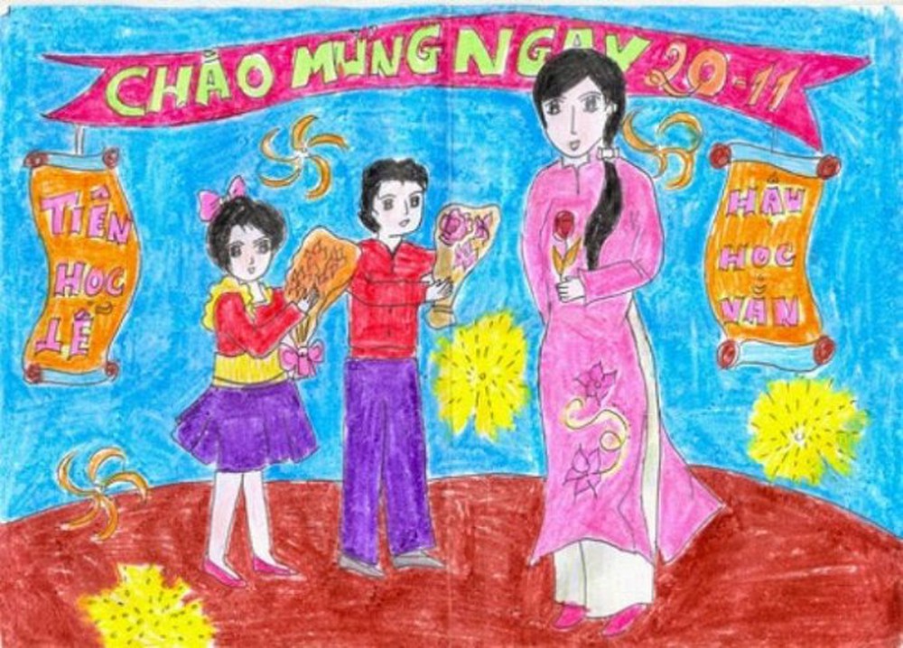1 Cách vẽ tranh 2011 đơn giản đẹp nhất mừng ngày Nhà Giáo Việt Nam   Trường Thịnh 
