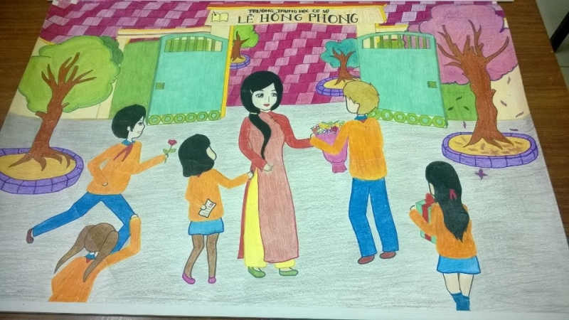 Tranh vẽ đề tài 20-11, tranh ngày nhà giáo Việt Nam đẹp và ý nghĩa nhất