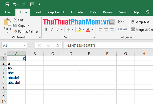 Cách đếm ký tự trong Excel