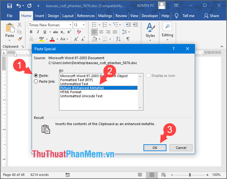 Chọn Picture (Enhanced Metafile)