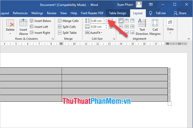 Chọn Cell Size