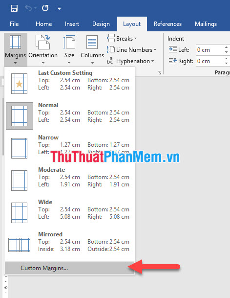 Chọn Custom Margins