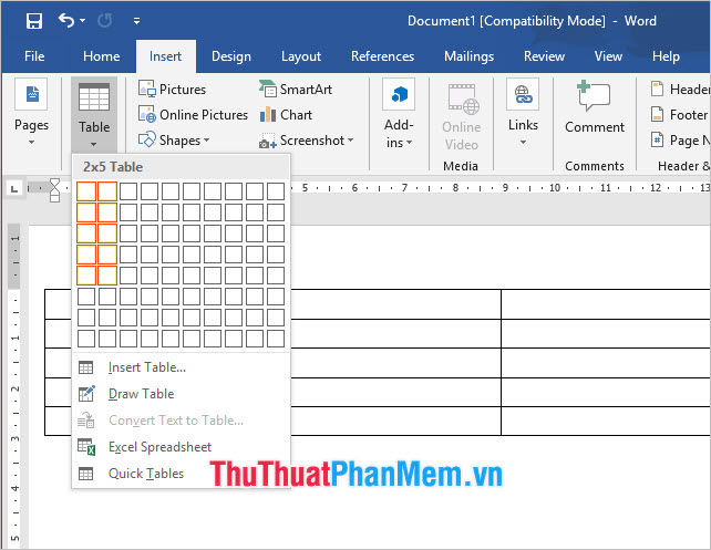 Chọn Tables
