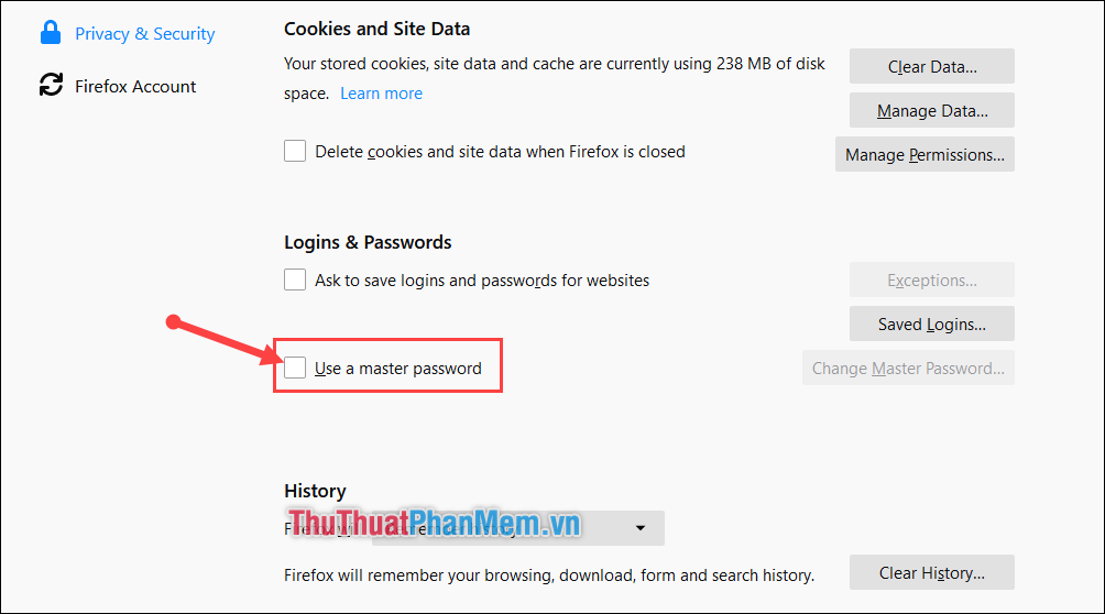 Cho phép sử dụng mật khẩu chính