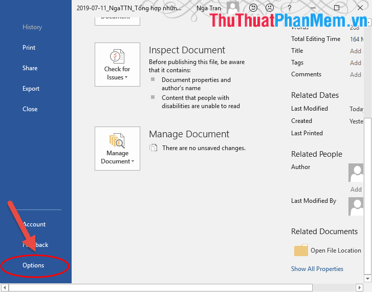 Chọn Options