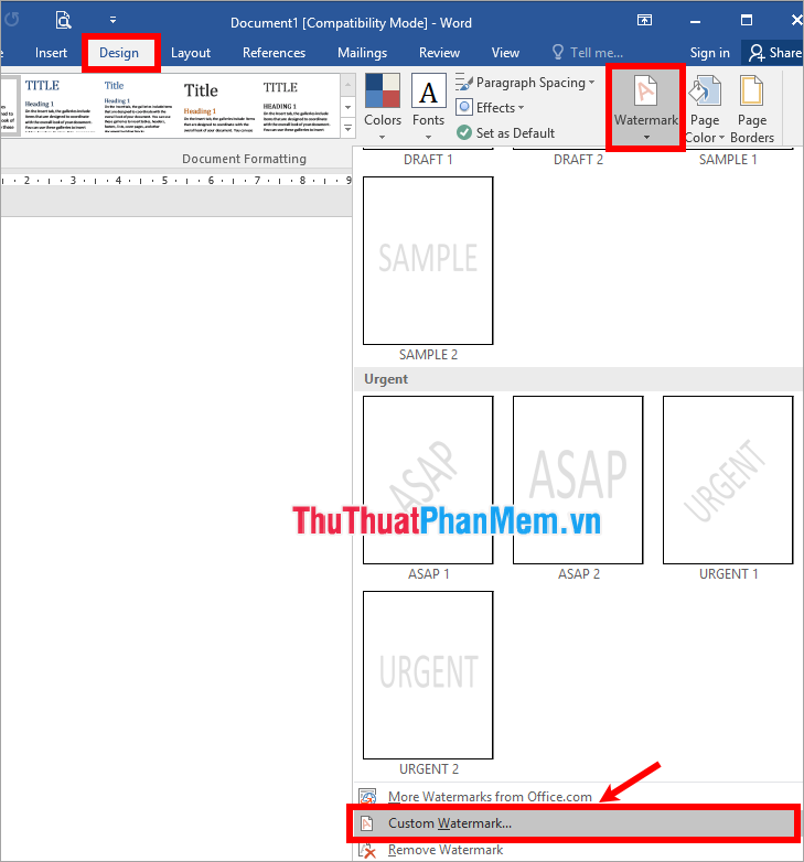 Chọn Custom Watermark