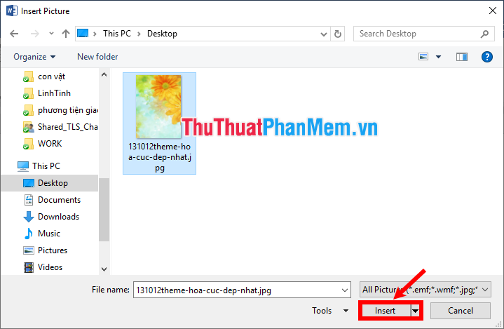 Chọn Insert