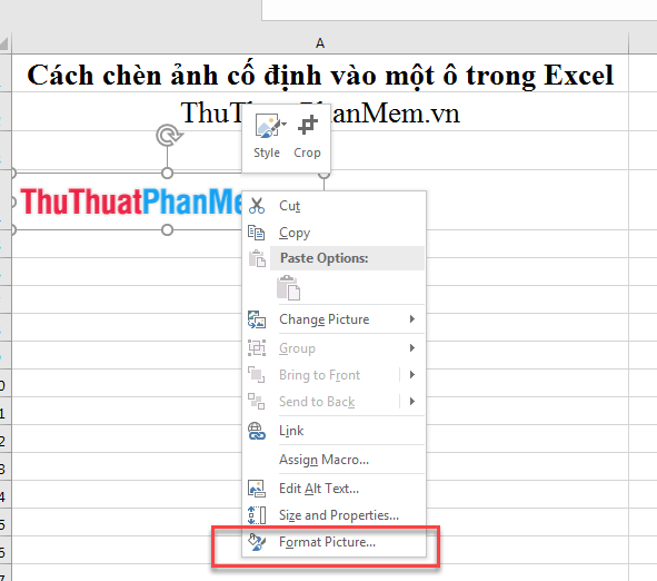 Cách chèn ảnh cố định vào một ô trong Excel