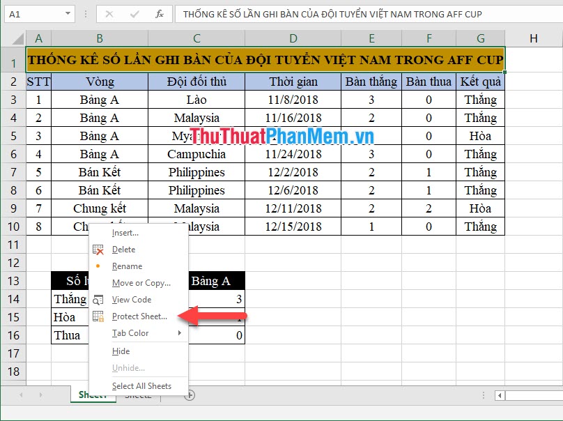 Chọn Protect Sheet