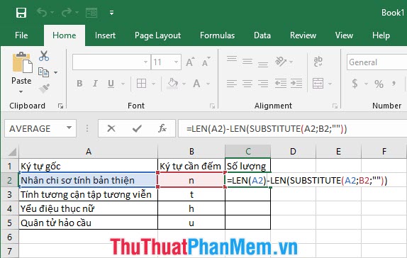 Cách đếm số lần xuất hiện của 1 ký tự trong Excel