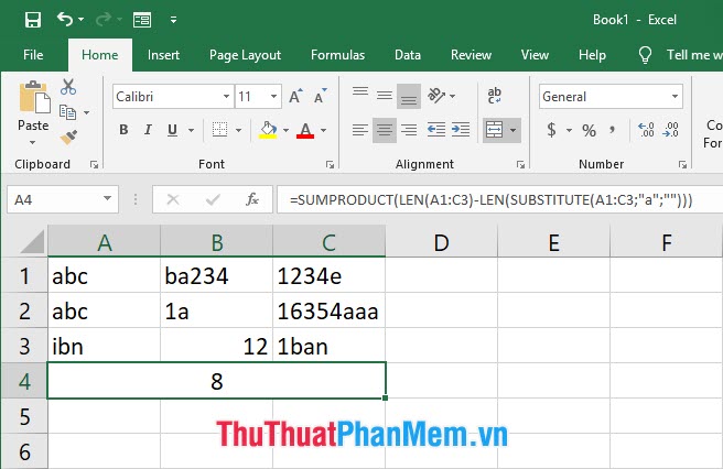 Cách đếm số lần xuất hiện của 1 ký tự trong Excel