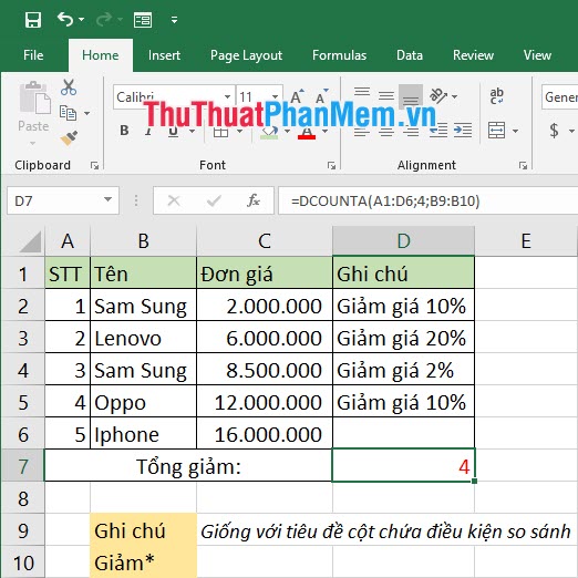 Hàm DCOUNT trong Excel - Cách dùng và ví dụ thực tế