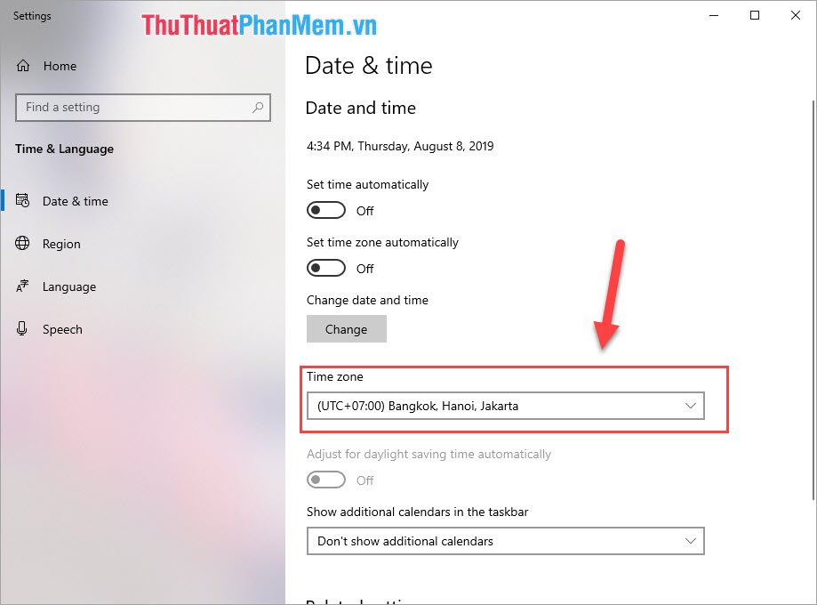 Vui lòng chọn múi giờ chuẩn cho Việt Nam