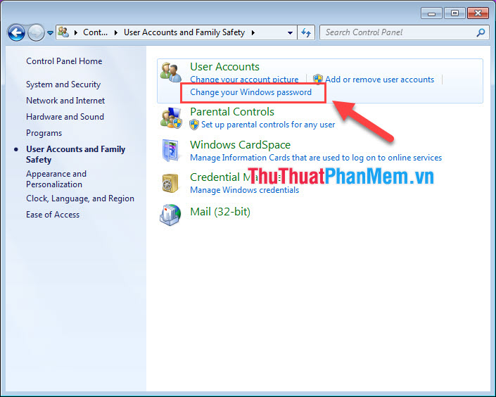 Chọn Change your Windows password