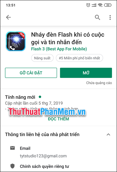 Chọn phần mềm Nháy đèn Flash khi có cuộc gọi và tin nhắn đến