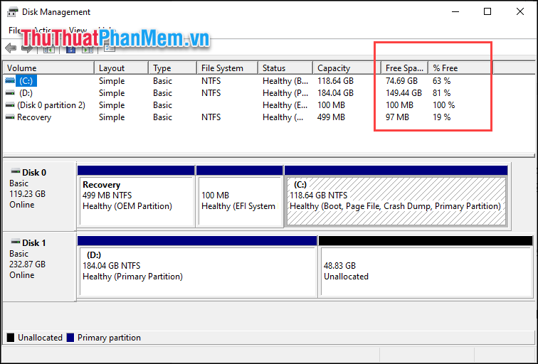 Giao diện Disk Manager