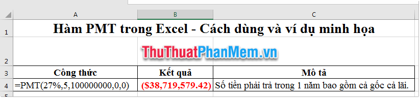 Hàm PMT trong Excel - Cách dùng và ví dụ