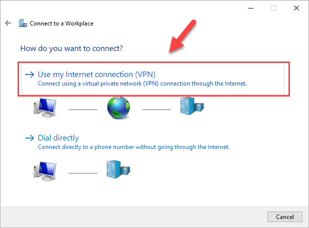 [インターネット接続を使用する (VPN)]Chọn