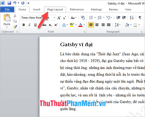 Chọn Page Layout