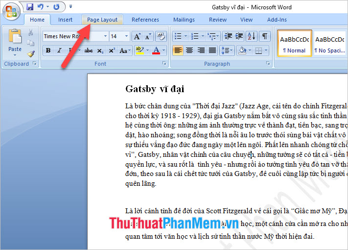 Mở Page Layout