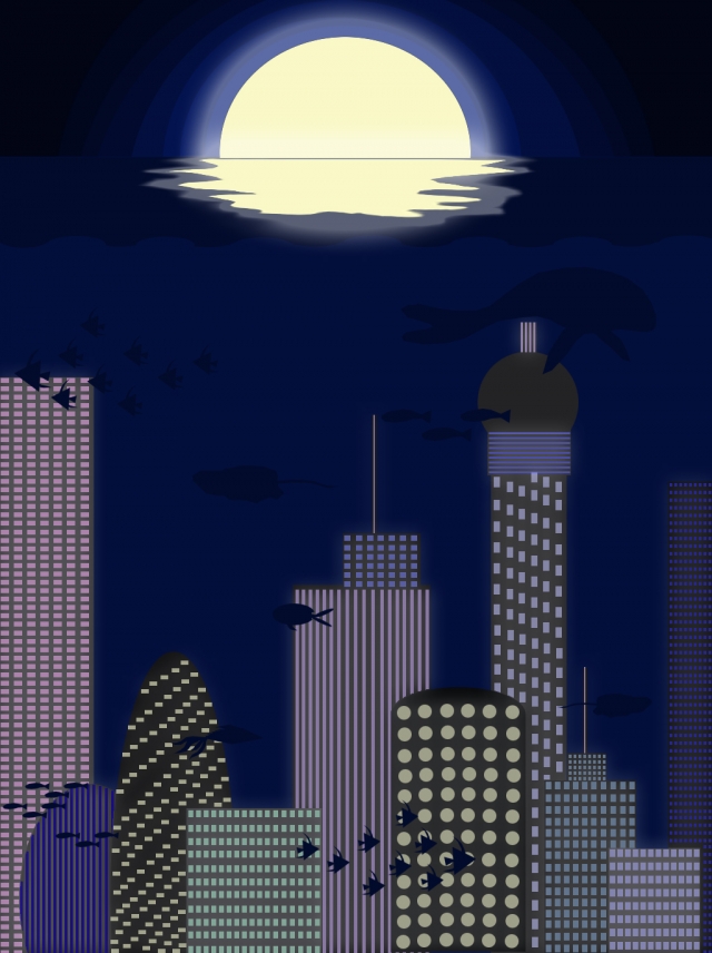 Background thành phố đêm hoạt hình