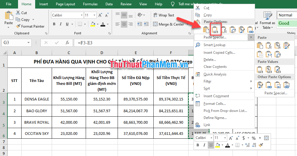 Cách chuyển công thức thành giá trị trong Excel
