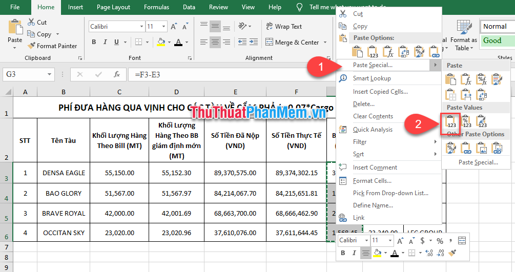 Cách chuyển công thức thành giá trị trong Excel