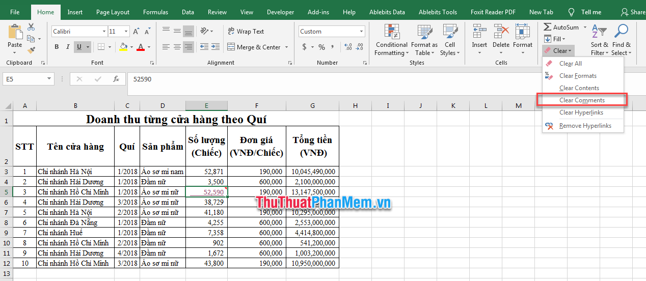 Cách xóa ô trong Excel