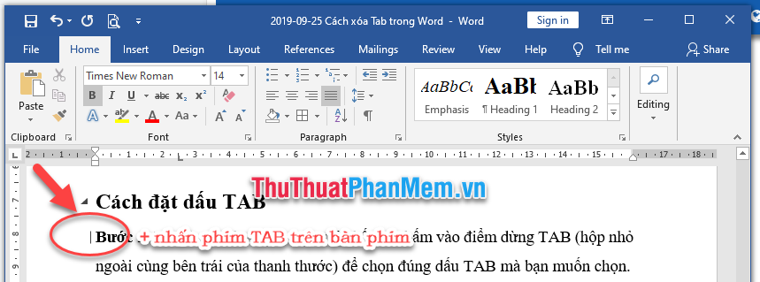 Đặt dấu nháy chuột vào trước vị trí muốn định vị và nhấn phím TAB trên bàn phím