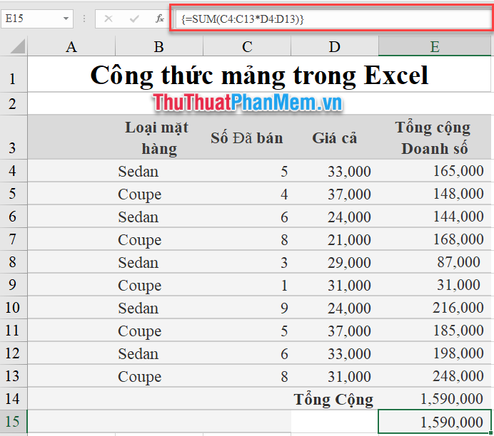 Công thức mảng trong Excel - Hướng dẫn và ví dụ
