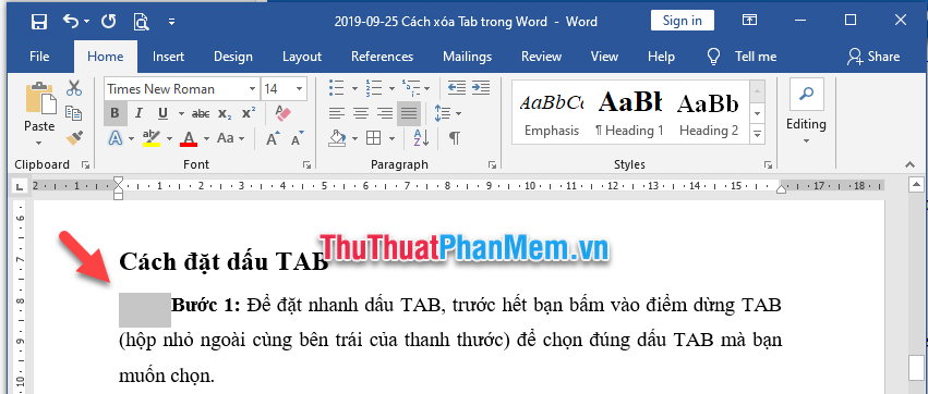 Xóa khoảng cách phía trước để đưa văn bản về đầu dòng