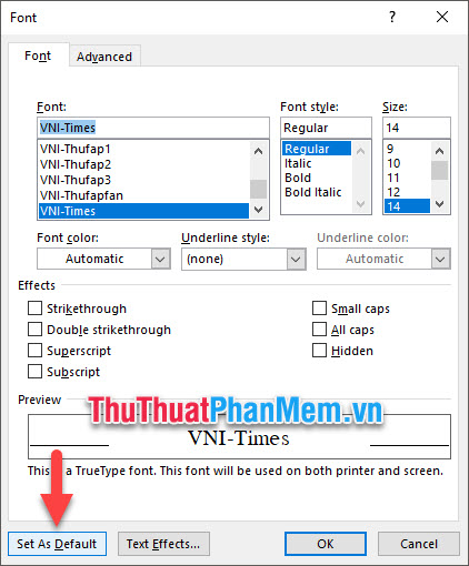 Chọn Set As Default