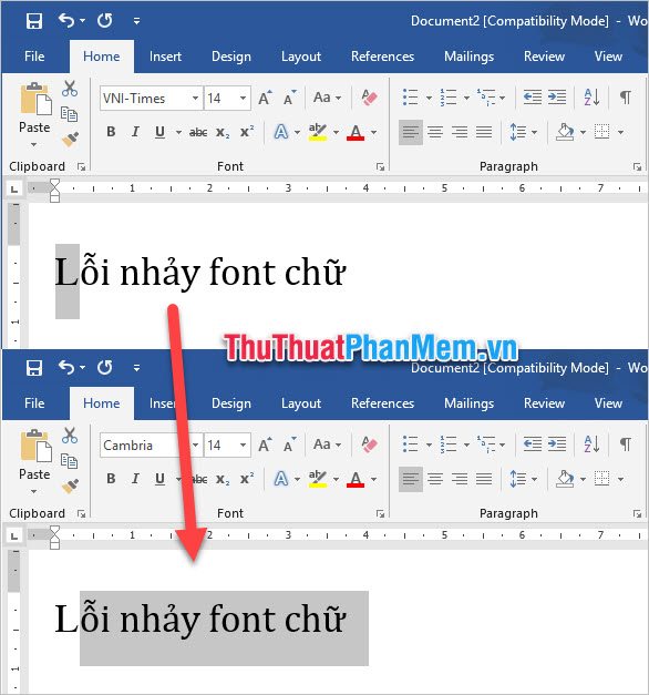 Lỗi nhảy font chữ