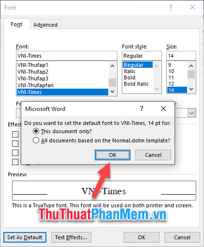 Lựa chọn 1 font mà bạn muốn