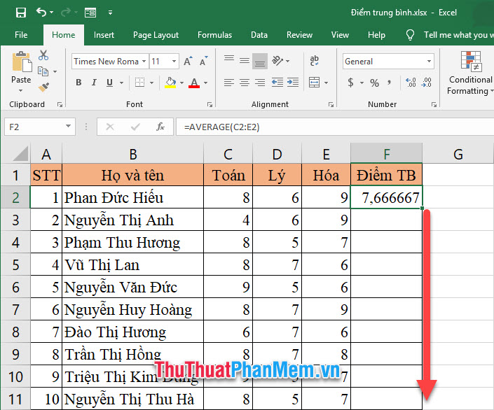 Cách tính điểm trung bình trong Excel nhanh và chuẩn
