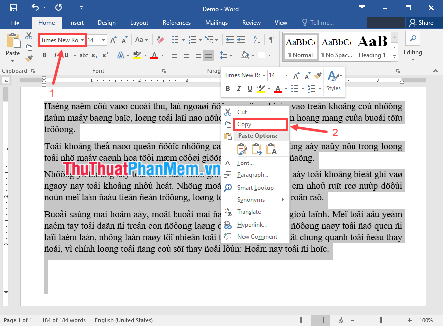 Chuyển sang font chữ mới mà bạn muốn