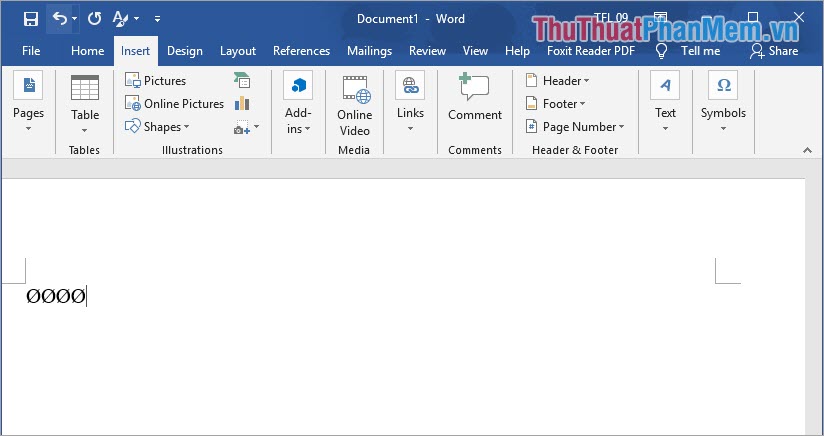 Trên trang Word sẽ hiển thị biểu tượng phi