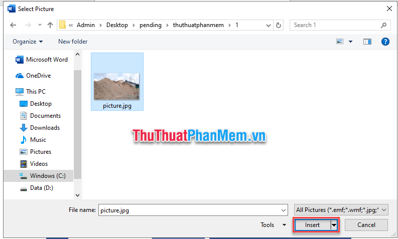 Chọn Insert